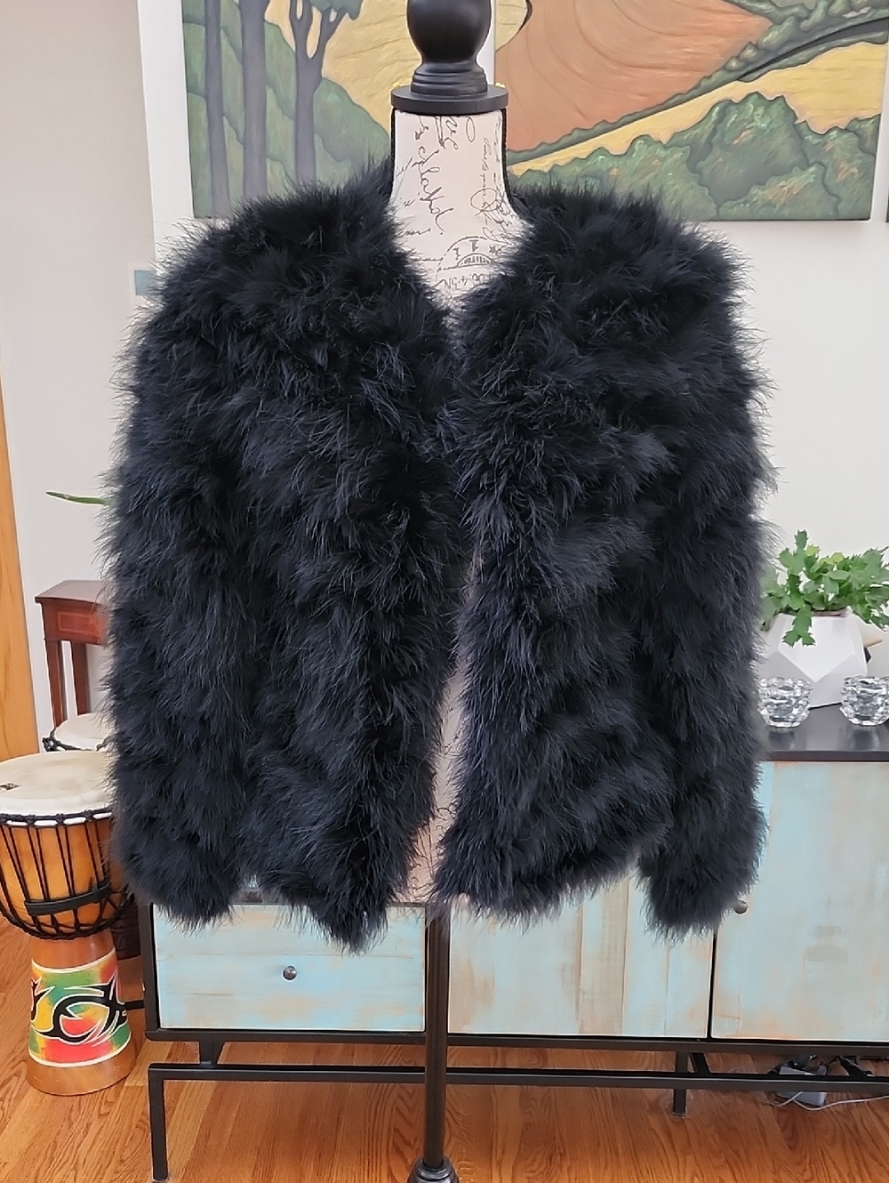NEW - BCBGMaxAzria "Zoey" Black Ostrich Feather Jacket - Picture 2 of 13